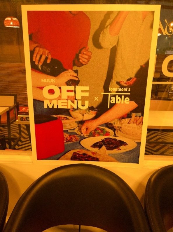The Off Menu pop-up signage with Nuuk